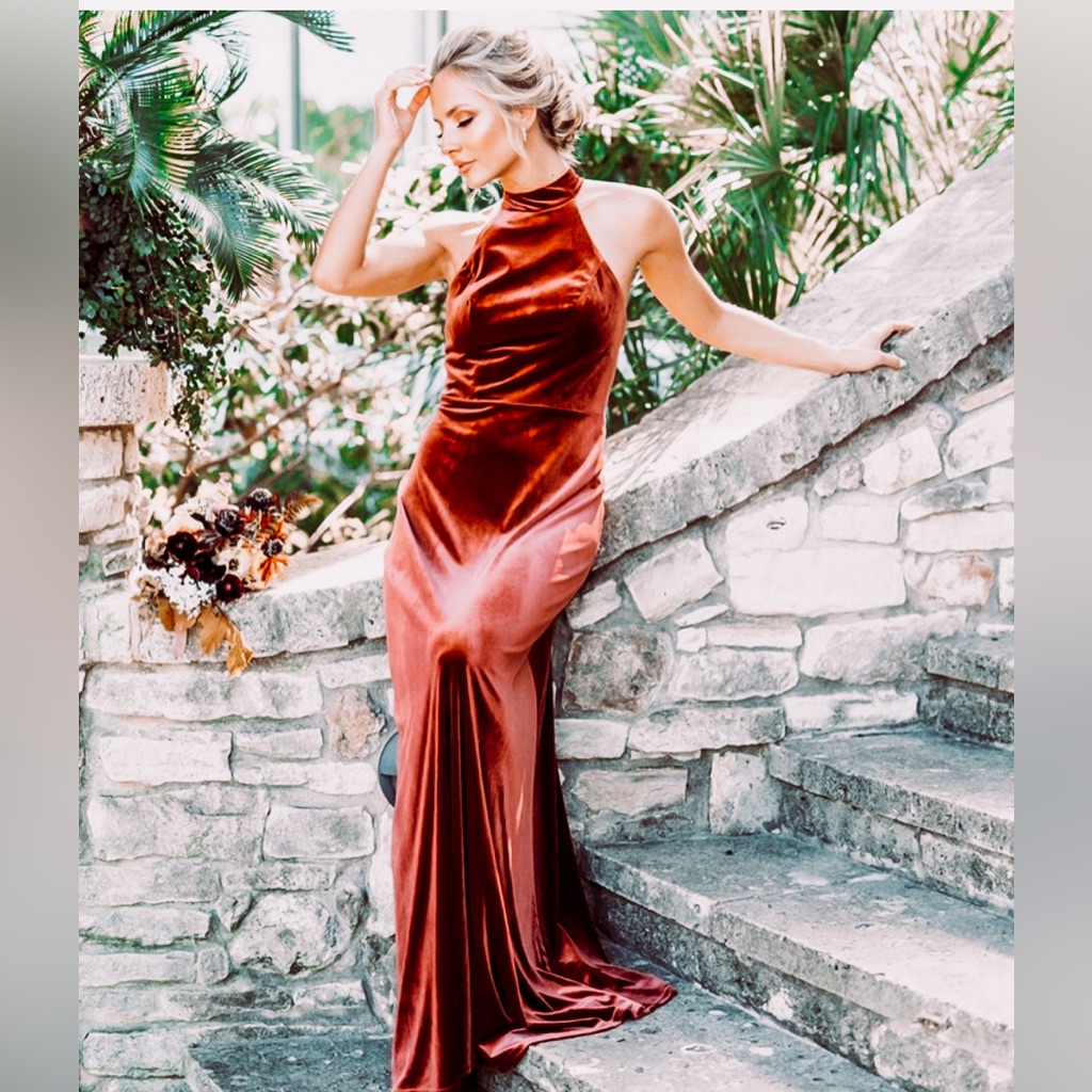 Revelry Tori Velvet Dress In The Shade Terracotta